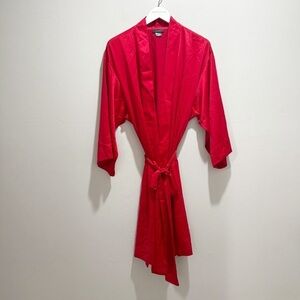 NATORI Women’s Plus Size Red Washable Satin Belted Kimono Robe Lingerie Size 1X
